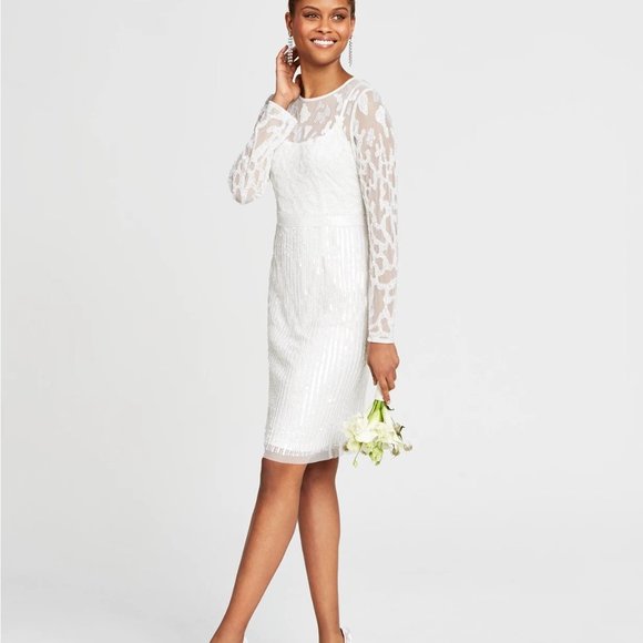 Adrianna Papell Dresses & Skirts - Adrianna Papell Beaded Illusion Sheath Dress Ivory Size 8